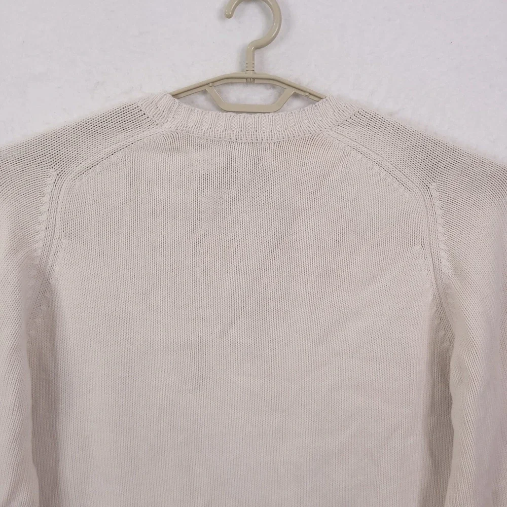 Lands End Argyle Sweater Mens M White Vintage 90s Made in USA Cotton Pullover